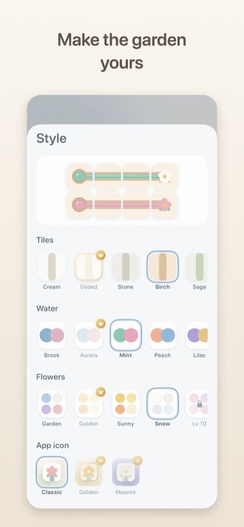 Styles for tiles, water and flowers